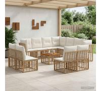 vidaXL Conjunto de sofás de exterior 12 uds. Natural y Crema Poliéster
