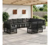 vidaXL Conjunto de sofás de exterior 12 uds. Negro y Gris oscuro