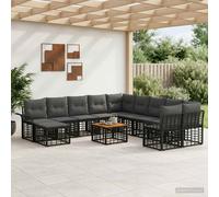 vidaXL Conjunto de sofás de exterior 12 uds. Negro y Gris oscuro