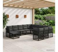 vidaXL Conjunto de sofás de exterior 12 uds. Negro y Gris oscuro