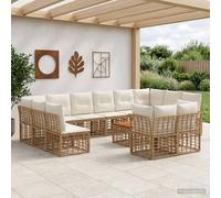 vidaXL Conjunto de sofás de exterior 13 uds. Natural y Crema Poliéster