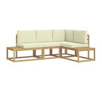 vidaXL Conjunto de sofás de Exterior 3 Pieza Blanco y Crema Poliéster, Sofá de Madera de Acacia, Juego Moderno para Exterior, cómodo y Duradero, Ideal para Relajarse al Aire Libre