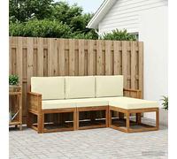 vidaXL Conjunto de sofás de exterior 4 uds. Natural y Crema Poliéster