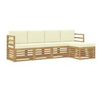 vidaXL Conjunto de sofás de Exterior 5 pcs Blanco y Crema, Sofá de jardín Moderno, Conjunto Exterior, Asientos seccionales, Muebles para Piscina, Textura Beige, Marrón, Relájate
