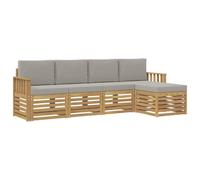vidaXL Conjunto de sofás de Exterior 5 pcs Blanco y Gris Claro, Sofá de jardín Moderno, Conjunto Exterior, Asientos seccionales, Muebles para Piscina, Textura Beige, Marrón, Relájate