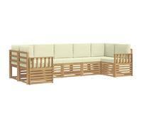 vidaXL Conjunto de sofás de Exterior 6 pcs Blanco y Crema, Sofá Moderno de Madera de Acacia, Conjunto Duradero para jardín, ¡Muebles modulares para tu Patio y la Piscina
