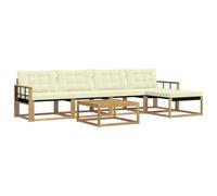 vidaXL Conjunto de sofás de Exterior 6 pcs Blanco y Crema, Sofá Moderno de Madera de Acacia, Muebles de jardín Resistentes al Clima, Set Modular cómodo para el Patio