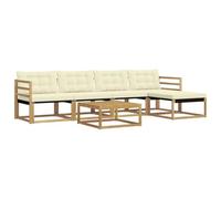 vidaXL Conjunto de sofás de Exterior 6 pcs Blanco y Crema, Sofá Moderno de Madera de Acacia, Muebles de jardín Resistentes al Clima, Set Modular cómodo para el Patio