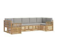 vidaXL Conjunto de sofás de Exterior 6 pcs Blanco y Gris Claro, Sofá Moderno de Madera de Acacia, Conjunto Duradero para jardín, ¡Muebles modulares para tu Patio y la Piscina
