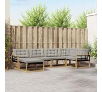 vidaXL Juego de sofás de exterior, 6 piezas. Blanco y gris claro. Madera maciza de acacia