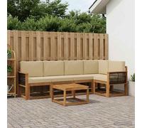 vidaXL Juego de sofás de exterior, 6 piezas, madera de acacia maciza en tonos natural y beige