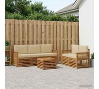 vidaXL Juego de sofás de exterior, 6 piezas, madera de acacia maciza en tonos natural y beige