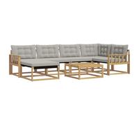vidaXL Conjunto de sofás de Exterior 7 pcs Blanco y Gris Claro, Conjunto Sofás Jardín Moderno, Mobiliario Exterior Duradero, Asientos Elegantes y Cojines Resistentes al Clima