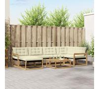 vidaXL Juego de sofás de exterior, 7 piezas, blanco y crema, madera de acacia maciza