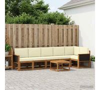 vidaXL Conjunto de sofás de exterior 7 uds. Natural y Crema Poliéster