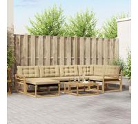 vidaXL Juego de sofás de exterior, 7 piezas, blanco y beige, madera maciza de acacia