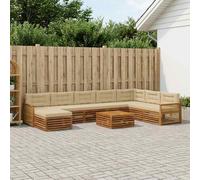 vidaXL Juego de sofás de exterior de 9 piezas, madera de acacia maciza en tonos natural y beige