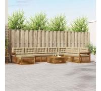 vidaXL Juego de sofás de exterior de 9 piezas, madera de acacia maciza en tonos natural y beige