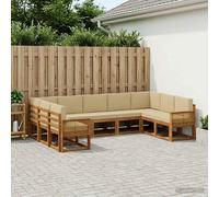 vidaXL Juego de sofás de exterior de 9 piezas, madera de acacia maciza en tonos natural y beige