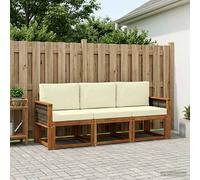 vidaXL Conjunto de sofás de exterior con cojín 3 pcs Natural y Crema