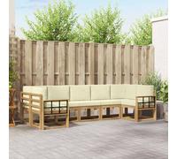 vidaXL Conjunto de sofás de exterior con cojín 7 pcs Blanco y Crema