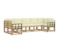 vidaXL Conjunto de sofás de Exterior con cojín 7 pcs Blanco y Crema, Juego de sofá de jardín, Modular Moderno para Exteriores, Muebles de Madera de Acacia, Zona de Relax en el Patio