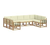 vidaXL Conjunto de sofás de Exterior con cojín 9 pcs Blanco y Crema, Juego de Sofás Modernos, Resistente a la Intemperie, Muebles de Acacia, Sección Lujosa, Asientos Cómodos