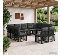 vidaXL Conjunto de sofás de exterior Negro y Gris oscuro Poliéster