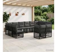 vidaXL Conjunto de sofás de exterior Negro y Gris oscuro Poliéster