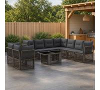 vidaXL Conjunto de sofás de jardín 10 uds. Gris ratán sintético