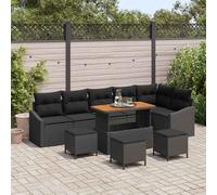 vidaXL Conjunto de sofás de jardín 10 uds. Negro ratán sintético