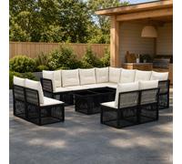 vidaXL Conjunto de sofás de jardín 12 uds. Negro ratán sintético