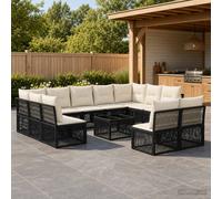 vidaXL Conjunto de sofás de jardín 12 uds. Negro ratán sintético