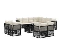 vidaXL Conjunto de sofás de jardín 12 uds. Negro ratán sintético