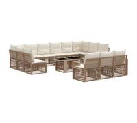 vidaXL Conjunto de sofás de jardín 14 uds. Beige y Blanco Crema