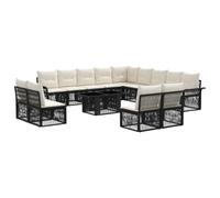 vidaXL Conjunto de sofás de jardín 14 uds. Negro y Blanco Crema