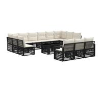 vidaXL Conjunto de sofás de jardín 14 uds. Negro y Blanco Crema