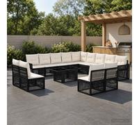 vidaXL Conjunto de sofás de jardín 14 uds. Negro y Blanco Crema