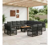 vidaXL Conjunto de sofás de jardín 14 uds. Negro y gris oscuro