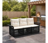 vidaXL Conjunto de sofás de jardín 3 uds. Negro ratán sintético