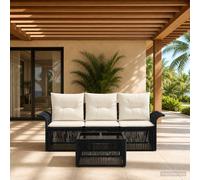 vidaXL Conjunto de sofás de jardín 4 uds. Negro ratán sintético