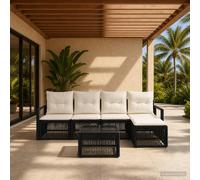 vidaXL Conjunto de sofás de jardín 6 uds. Negro ratán sintético