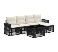 vidaXL Conjunto de sofás de jardín 6 uds. Negro y Blanco Crema