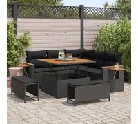 vidaXL Conjunto de sofás de jardín 9 uds. 8-Número de plazas Negro