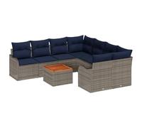 vidaXL Conjunto de sofás de jardín 9 uds. Gris ratán sintético