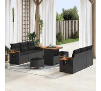 vidaXL Conjunto de sofás de jardín 9 uds. Negro ratán sintético