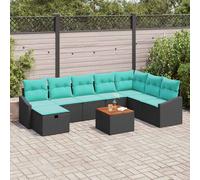 vidaXL Conjunto de sofás de jardín 9 uds. Negro ratán sintético
