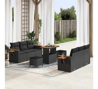 vidaXL Conjunto de sofás de jardín 9 uds. Negro ratán sintético