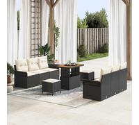 vidaXL Conjunto de sofás de jardín 9 uds. Negro ratán sintético