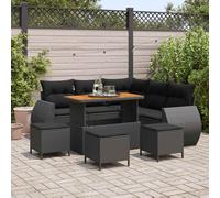 vidaXL Conjunto de sofás de jardín 9 uds. Negro ratán sintético